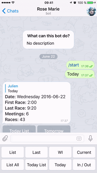Racing Invest Telegram bot screenshot